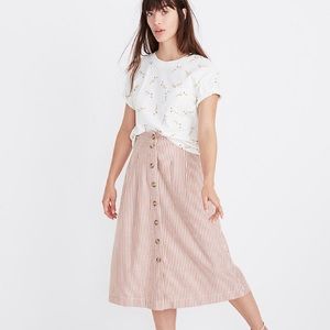 Madewell Patio Button-front stripe Midi Skirt
